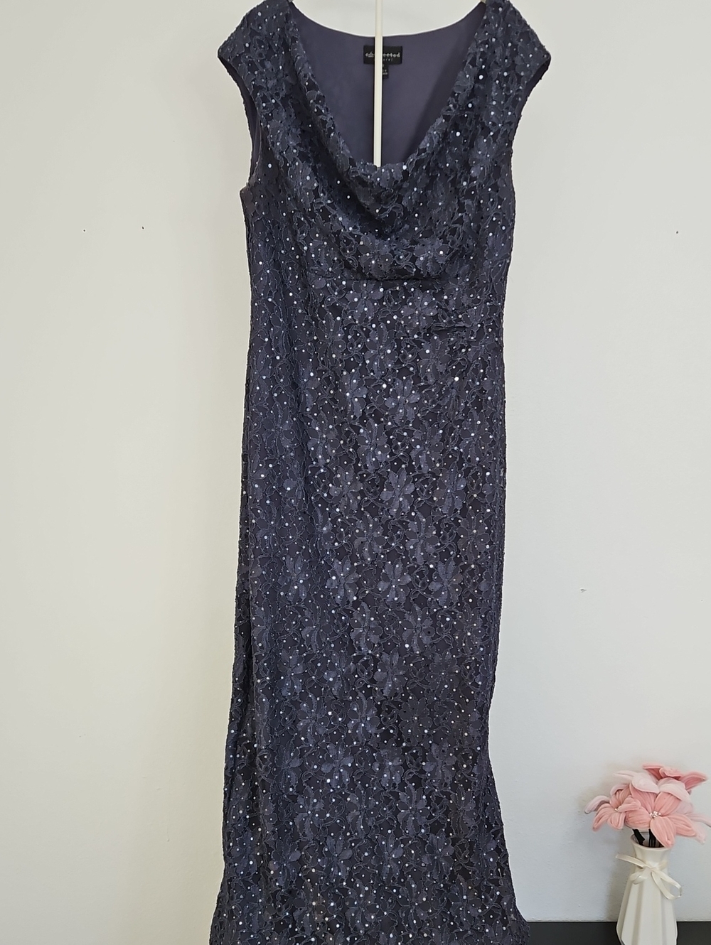 Navy Cowl Neck Evening Dress